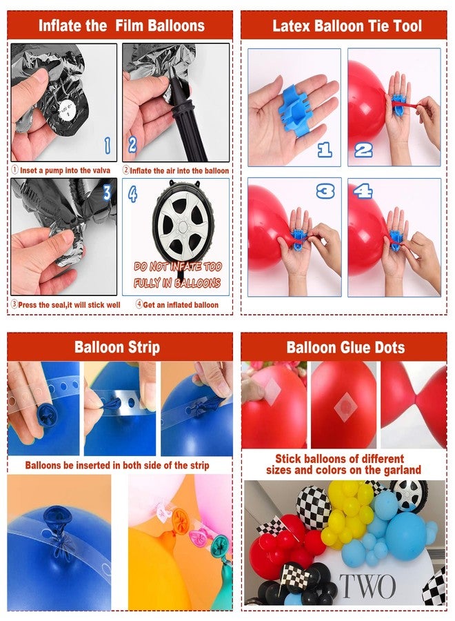 HEPAPATE Race Car Birthday Party Balloons Arch Kit,179pcs Race Car Party Decorations Red yellow black and blue & Checkered Flag & Wheels Foil Balloon for Boys Racing car Theme Two Fast Party Supplies - Image 4
